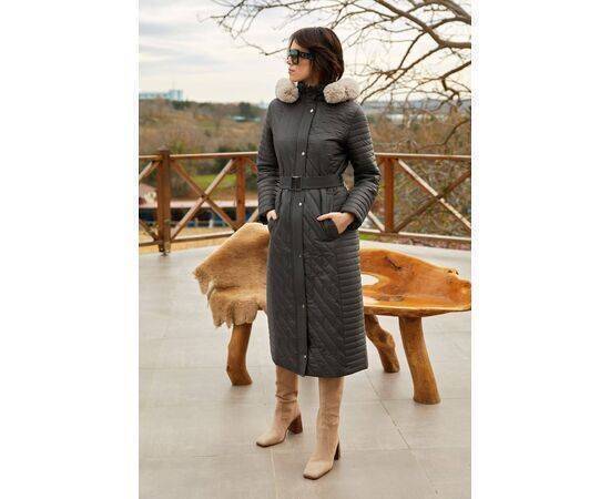 Women's Midi Length Quilted Coat with Belt Detail (Kaban)