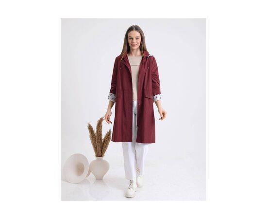 Women's Patterned Lining Hooded Trench Coat