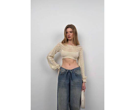 Women's Crop Knitwear Blouse with Knit Detail