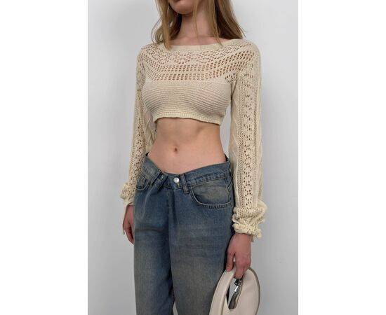 Women's Crop Knitwear Blouse with Knit Detail