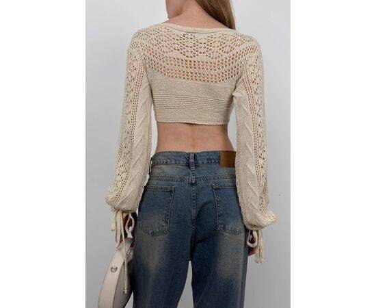 Women's Crop Knitwear Blouse with Knit Detail