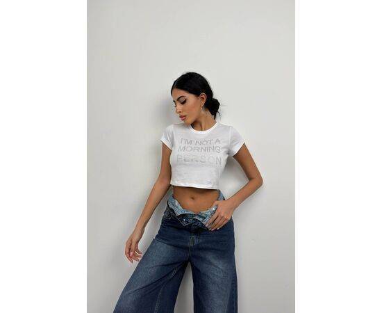 Women's Crop T-Shirt with Stone Detail