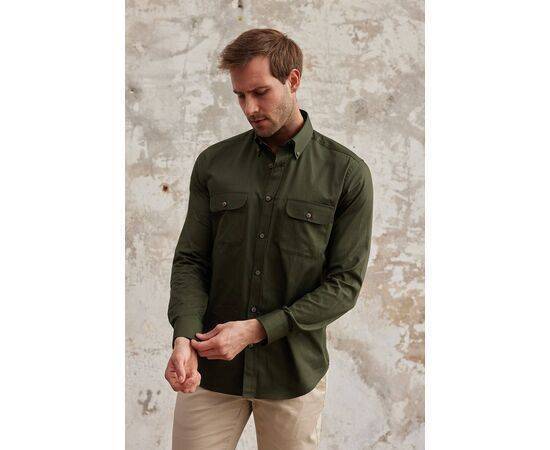 Gabardine Collar Long Sleeve Shirt with Pockets