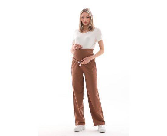 Maternity Wide Leg Flexible Tummy Band Adjustable Waist Sweatpants Brown