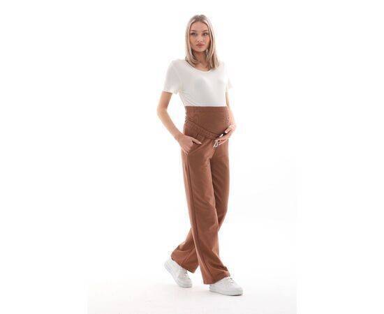 Maternity Wide Leg Flexible Tummy Band Adjustable Waist Sweatpants Brown