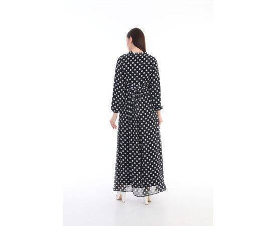 Maternity Hidden Zipper Breastfeeding Section Lace Waist Chiffon Maxi Length Hijab Dress Polka Dot Black