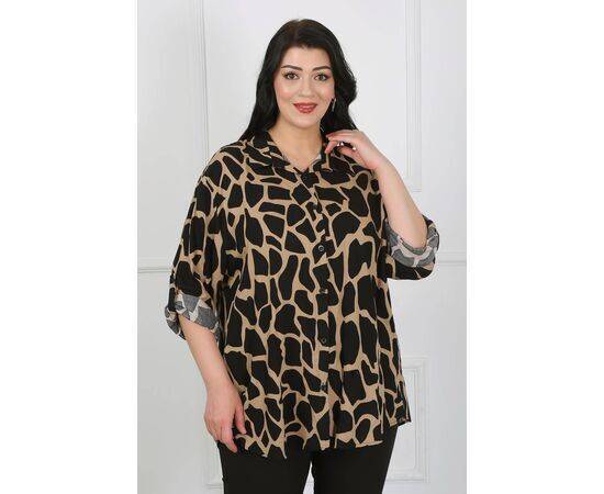 Women's Patterned Cotton Viscose Plus Size Shirt