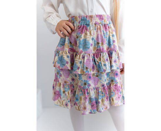 Patterned Woven Skirt with Ruffle Belt for Girls