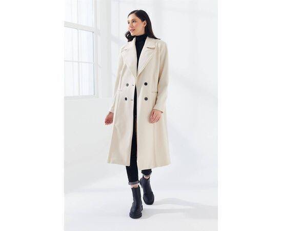 Double-breasted Long Coat with Pockets & Belt